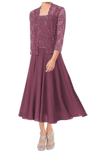 AIPILEI Tee-Länge Brautmutter-Kleider für Hochzeit, Übergröße, Kleid für die Mutter des Bräutigams mit Jacke, formelles Kleid (02-Desert Rose, 26) von AIPILEI