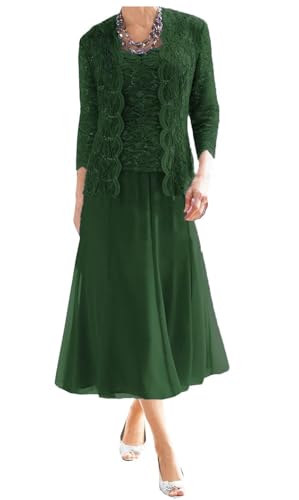 AIPILEI Tee-Länge Brautmutterkleider für Hochzeit, Übergröße, formelle Kleider für die Mutter des Bräutigams, Kleider mit Jacke (18-Dunkelgrün, 18) von AIPILEI