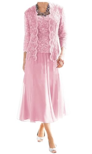 AIPILEI Tee-Länge Brautmutterkleider für Hochzeit, Übergröße, formelle Kleider für die Mutter des Bräutigams, Kleider mit Jacke (23-Blush, 14) von AIPILEI