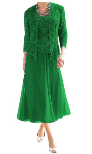 AIPILEI Tee-Länge Brautmutterkleider für Hochzeit, Übergröße, formelle Kleider für die Mutter des Bräutigams, Kleider mit Jacke (29-Grün, 16) von AIPILEI