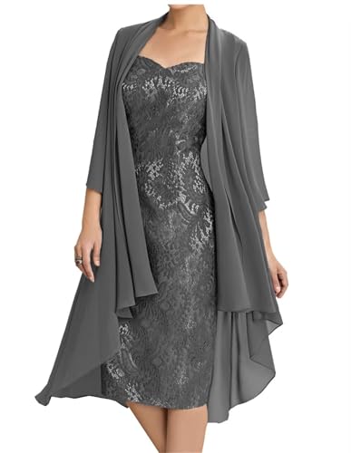 AIPILEI Tee-Länge Brautmutterkleider mit Jacke für Hochzeit, elegante Übergröße, formelle Abendpartykleider (Stahlgrau, 20) von AIPILEI
