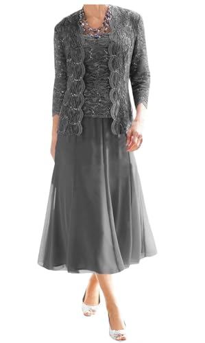 AIPILEI Teelänge, Brautmutterkleider für Hochzeit, Übergröße, formelle Brautmutterkleider mit Jacke (27-Stahlgrau, 16) von AIPILEI