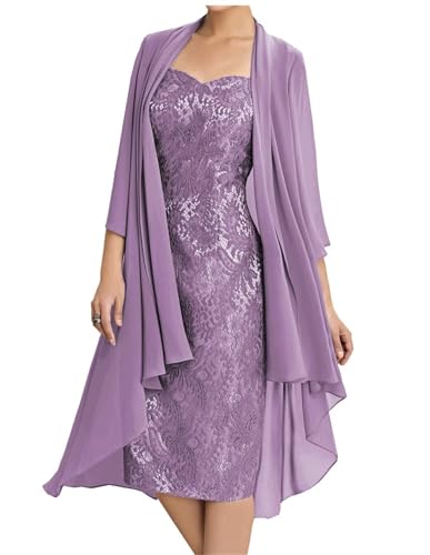 AIPILEI Teelanges Kleid für die Brautmutter mit Jacke für Hochzeit, elegante formelle Abendkleider in Übergröße (staubiges Flieder, 26) von AIPILEI