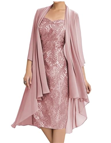 AIPILEI Teelanges Kleid für die Brautmutter mit Jacke für Hochzeit, elegante formelle Abendkleider in Übergröße (staubiges Rosa, 14) von AIPILEI
