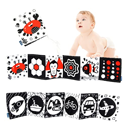 AIPINQI Schwarz-Weiß-Stoffbuch mit hohem Kontrast für die Früherziehung, Kinderwagen-Spielzeug für Kleinkinder, Babybett-Aktivitätsspielzeug, Krabbe von AIPINQI