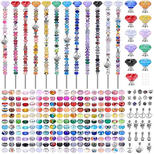 AIPRIDY 275 Stück DIY Feenstab Gartenstäbe Set, Scheme Europäische Perlen Kristall Diamant Tops und 30,5 oder 25,4 cm Gewindestangen, Edelstahlpfähle mit Diamantspitze (Regenbogen) von AIPRIDY
