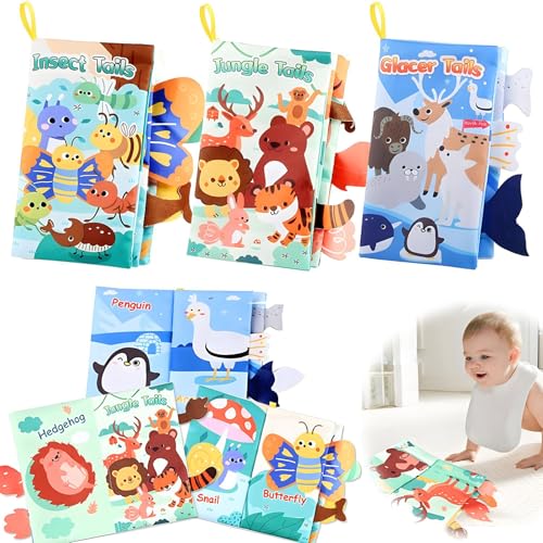 AIRCADIA Baby-Ruhebuch 3er Pack, Sensorisches Stoffbuch für 0-6 Monate, Interaktives Fühlbuch Set, Lernspielzeug-Geschenk Sensorik Spielzeug, Insekten-Wald-Gletscher Themen von AIRCADIA
