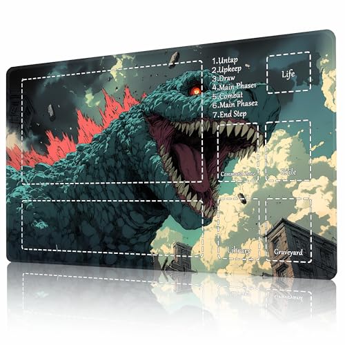 AIRCBC MTG Playmat TCG Brettspiel, Sammelkartenspiel, Spielmatte, genähte Kanten, glatte Oberfläche, rutschfeste Gummiunterseite, 60 x 34,8 cm, inklusive Aufbewahrungstaschen (Godzilla mit Zonen) von AIRCBC