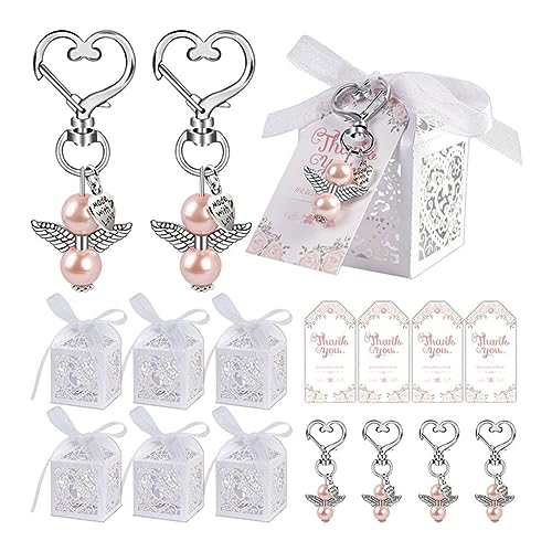 144 Stück Schlüsselanhänger mit Taufgeschenkboxen Kraftpapier Legierung Schlüssel Ringe Anhänger Hochzeitsgeschenk für Tasche von AIRHSKWI