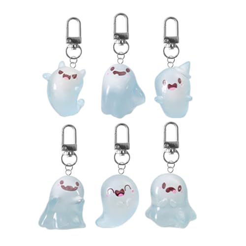 AIRHSKWI Set mit 6 leuchtenden Gespenstern, Schlüsselanhänger in Phantomform, modische Taschendekoration, Halloween-Anbetung, Stoff / Federn AIRHSKWI Set mit 6 leuchtenden Gespenstern, Schlüsselanhänger in Phantomform, modische Taschendekoration, Halloween-Anbetung, Stoff / Federn von AIRHSKWI