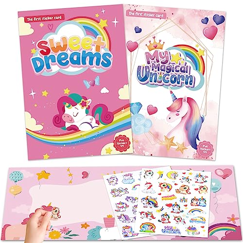 AIRNOGO Wiederverwendbare Sticker Kinder 2 Einhorn Stickerheft für Kinder mit Aktivitäts Heften und Spaß Illustrationen, PVC Umplatziert Werden Sticker Set Kinder, Aufkleber für Kinder ab 3+ von AIRNOGO