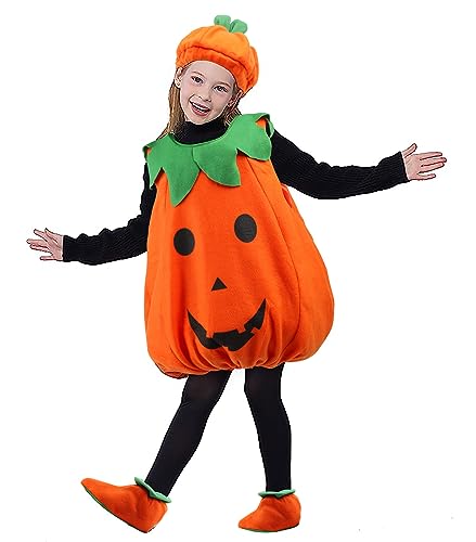AISHNA Halloween Kostüme, Kürbis Kostüme, Halloween Kürbis Sets, Halloween Verkleidungs Sets für Jungen und Mädchen, Kürbis-Cosplay, Unisex Kürbis Kostüme für 2-9 Jährige（45 * 55cm） von AISHNA