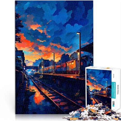1000 Teenager-Teile-Puzzle Pädagogisches Spielzeug zum Stressabbau Sonnenuntergang am Bahnhof Geburtstagsgeschenk, Geschenke75x50cm von AITEXI