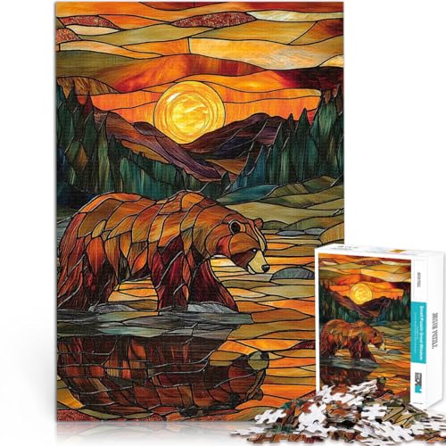 1000 Teenager-Teile-Puzzle Spielzeug Lernspiele Stressabbau Buntglasbär Sonnenuntergang Wunschliste mit dem Weihnachtsmann38x26cm von AITEXI