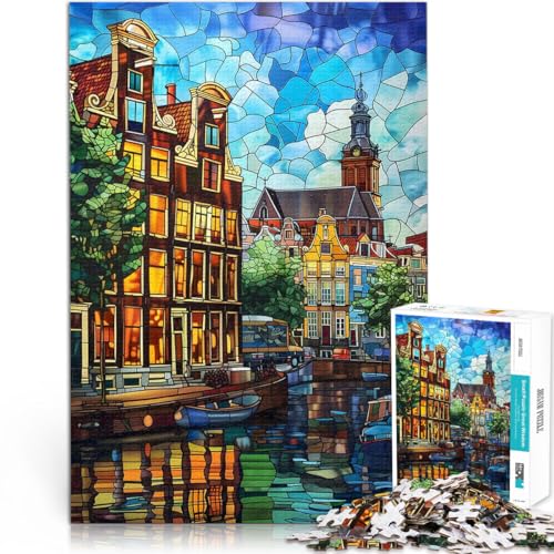 1000-Teile-Puzzle für Erwachsene Herausforderndes Spiel Amsterdamer Grachtenglühen Wunschliste mit dem Weihnachtsmann75x50cm von AITEXI