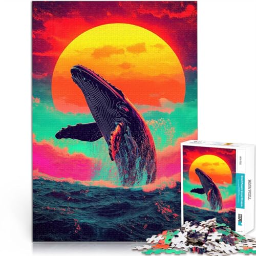 1000-Teile-Puzzle für Erwachsene Herausforderndes Spiel Walsprung bei Sonnenuntergang einzigartiges Herausforderungsspiel75x50cm von AITEXI