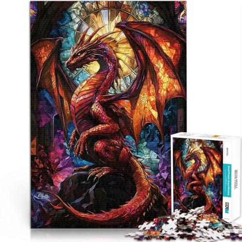 1000-Teile-Puzzle für Erwachsene Spielzeug Lernspiele Stressabbau Drache aus Buntglas Geburtstagsgeschenk, Geschenke, Wandkunst52x38cm von AITEXI