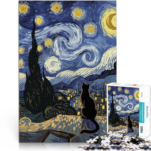 1000-Teile-Puzzle für Erwachsene Stressabbau-Spielzeug Sternennachtkatze eignet ganze Familie75x50cm von AITEXI