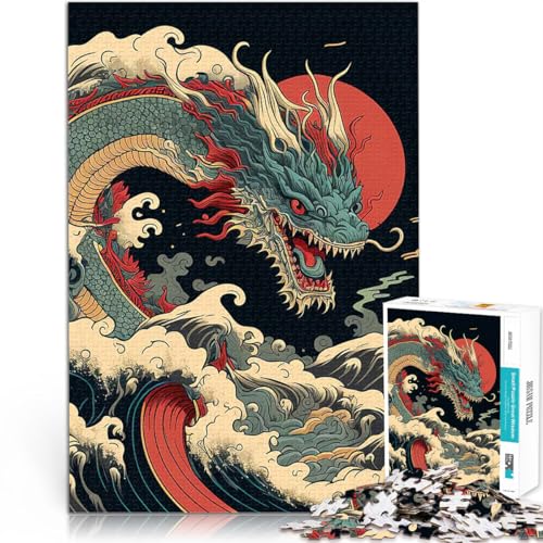 1000-Teile-Puzzle für Erwachsene für Lernspiel-Herausforderungsspielzeug Drache Ozean Welle Japanisch EIN Kunstwerk38x26cm von AITEXI