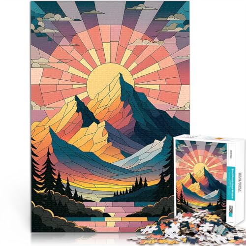 1000-Teile-Puzzle für Teenager Entspannungsspiele Buntglas Berg Sonnenuntergang Jedes Stück ist einzigartig – Anspruchsvolles Familienspiel38x26cm von AITEXI