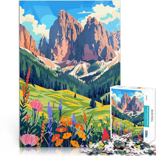 1000-Teile-Puzzle für Teenager Entspannungsspiele Dolomiten Berge Italien Minimalistische Illustration Lustiges Geschenk38x26cm von AITEXI