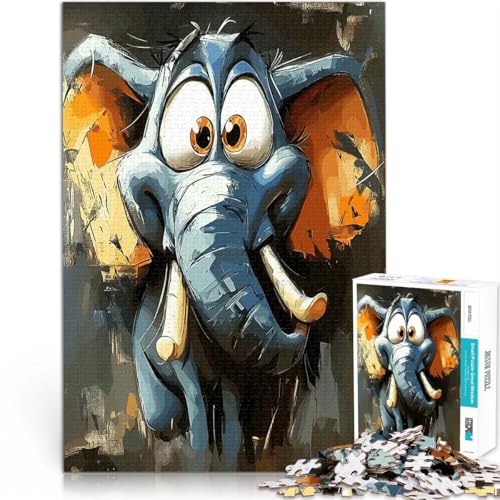 1000-Teile-Puzzle für Teenager Für Familienspaß Überraschtes Elefanten-Cartoon-Ölgemälde einzigartiges Herausforderungsspiel38x26cm 1000-Teile-Puzzle für Teenager Für Familienspaß Überraschtes Elefanten-Cartoon-Ölgemälde einzigartiges Herausforderungsspiel38x26cm von AITEXI