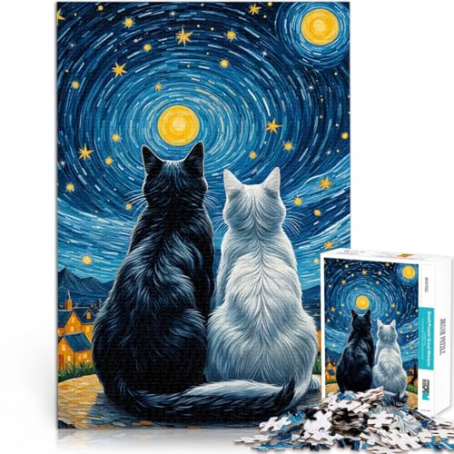 1000-Teile-Puzzle für Teenager Herausforderndes Spielspielzeug Verliebte Katzen Sternennacht Lernspiel für Geburtstag, Weihnachten52x38cm 1000-Teile-Puzzle für Teenager Herausforderndes Spielspielzeug Verliebte Katzen Sternennacht Lernspiel für Geburtstag, Weihnachten52x38cm von AITEXI