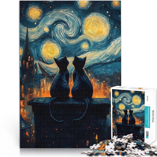 1000-Teile-Puzzle für Teenager Intellektuelles Spiel Katzen unter der Sternennacht einzigartiges Herausforderungsspiel52x38cm von AITEXI