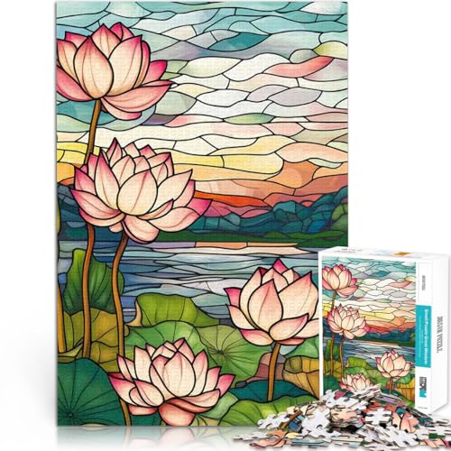 1000-Teile-Puzzle für Teenager Spielzeug Lernspiele Stressabbau Lotusblumen-Buntglas einzigartiges Herausforderungsspiel75x50cm von AITEXI