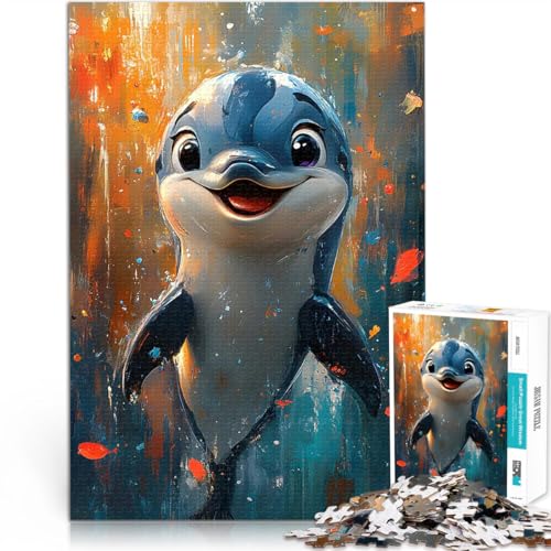 1000-Teile-Puzzle für Teenager Stressabbau-Spielzeug Lächelndes Delfingemälde denn eignet ganze Familie38x26cm von AITEXI