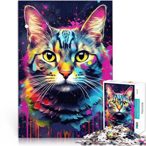1000-Teile-Puzzle für Teenager für Lernspiel-Herausforderungsspielzeug Farbtropfen-Katzenporträt Lernspiel für Geburtstag, Weihnachten75x50cm von AITEXI