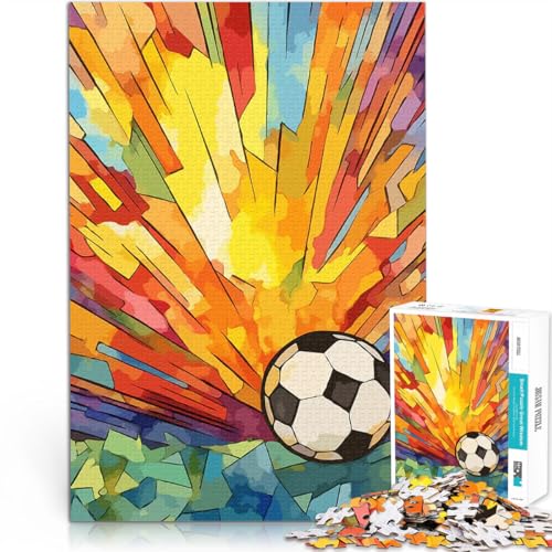 1000-teilige Puzzles für Erwachsene Analyse und Logik Lebendiger Buntglas-Fußball Geburtstagsgeschenk, Geschenke, Wandkunst75x50cm von AITEXI