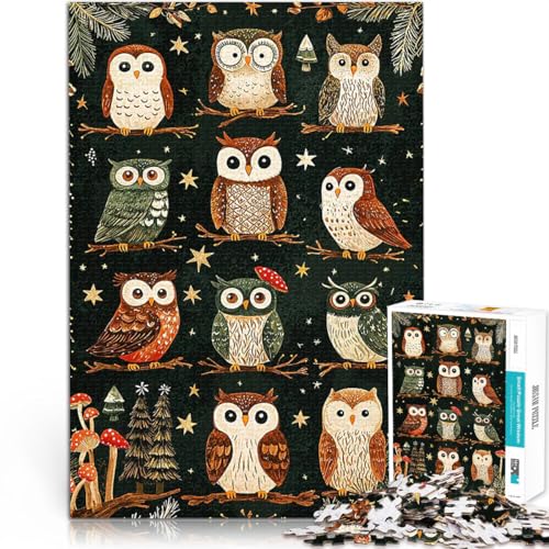 1000-teilige Puzzles für Erwachsene Anspruchsvolles Spiel und Familienspaß Eulenmuster-Illustration Wanddekoration70x100cm von AITEXI