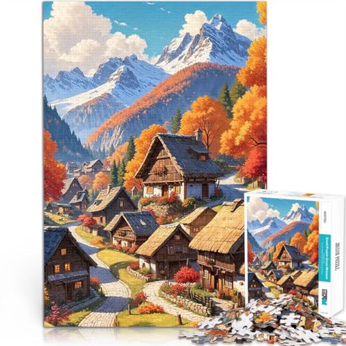 1000-teilige Puzzles für Erwachsene Anspruchsvolles Spiel und Familienspaß Herbstdorf in den Bergen Geschenkideen52x38cm von AITEXI