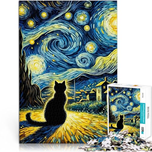 1000-teilige Puzzles für Erwachsene Anspruchsvolles Spiel und Familienspaß Sternennachtkatze Wunschliste mit dem Weihnachtsmann38x26cm von AITEXI