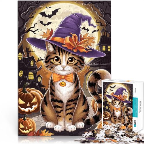 1000-teilige Puzzles für Erwachsene Denkspiel Halloween-Katze im Hexenhut mit vollständig ineinander greifenden, zufällig geformten Teilen52x38cm 1000-teilige Puzzles für Erwachsene Denkspiel Halloween-Katze im Hexenhut mit vollständig ineinander greifenden, zufällig geformten Teilen52x38cm von AITEXI