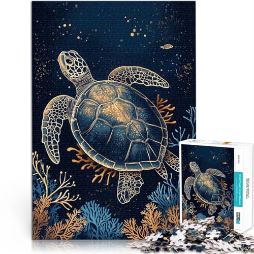 1000-teilige Puzzles für Erwachsene Intellektuelles Spiel Goldene Meeresschildkröte Geeignet für die Schreibtischdekoration38x26cm von AITEXI
