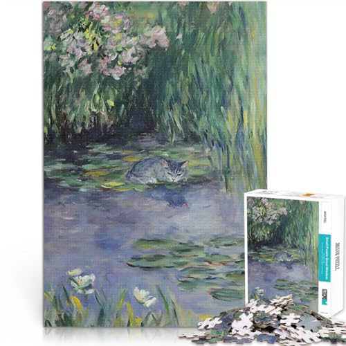 1000-teilige Puzzles für Erwachsene Lernspiel-Herausforderungsspielzeug Katze im Seerosenteich Lernspiel für Geburtstag, Weihnachten38x26cm von AITEXI