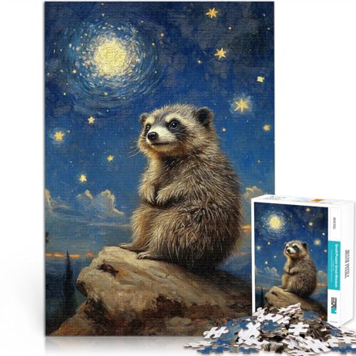 1000-teilige Puzzles für Erwachsene Lernspiel-Herausforderungsspielzeug Waschbär unter Sternenhimmel Wohnkunstdekor75x50cm von AITEXI