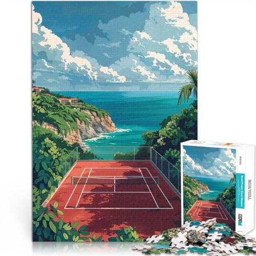 1000-teilige Puzzles für Erwachsene Lernspiele Heimdekoration Tennis Cliffside Court Einzigartige Geburtstags- und Geschenkideen52x38cm von AITEXI