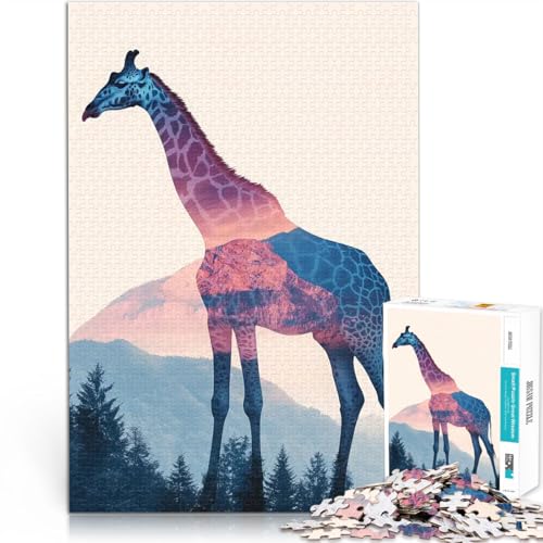1000-teilige Puzzles für Erwachsene Lustige Spiele Giraffe Berg Sonnenuntergang eignet ganze Familie52x38cm von AITEXI