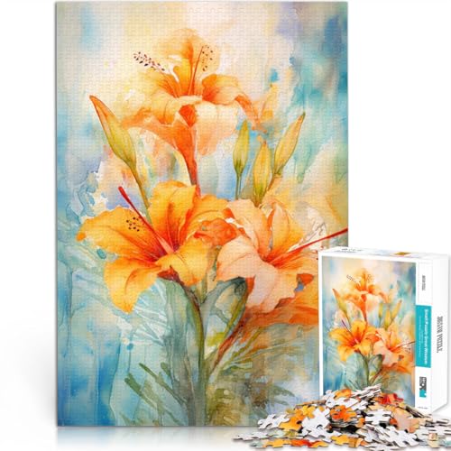 1000-teilige Puzzles für Erwachsene Spielspielzeug Aquarell orange Lilien Geschenke für Freunde und Familie70x100cm von AITEXI