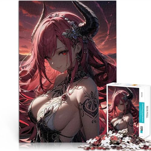 1000-teilige Puzzles für Erwachsene Spielzeug Lernspiele Stressabbau Anime Dämonenmädchen mit Hörnern Geburtstagsgeschenk38x26cm von AITEXI