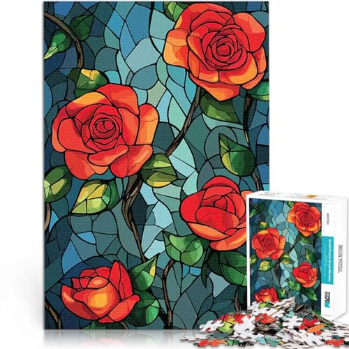 1000-teilige Puzzles für Erwachsene Spielzeug Lernspiele Stressabbau Buntglasrosen Geeignet für die Schreibtischdekoration52x38cm von AITEXI
