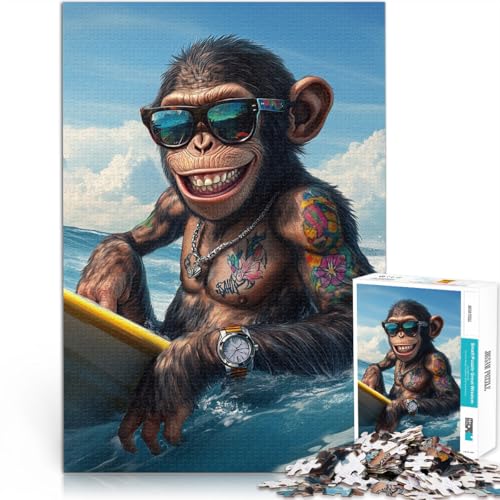 1000-teilige Puzzles für Erwachsene Spielzeug Lernspiele Stressabbau Surfender Hipster-Gorilla Lernspiel für Geburtstag, Weihnachten52x38cm von AITEXI
