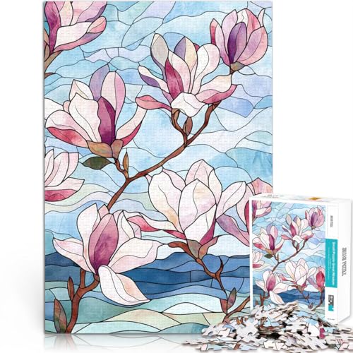 1000-teilige Puzzles für Erwachsene Stressabbau-Spielzeug Magnolienblüten aus Buntglas Wunschliste mit dem Weihnachtsmann75x50cm von AITEXI