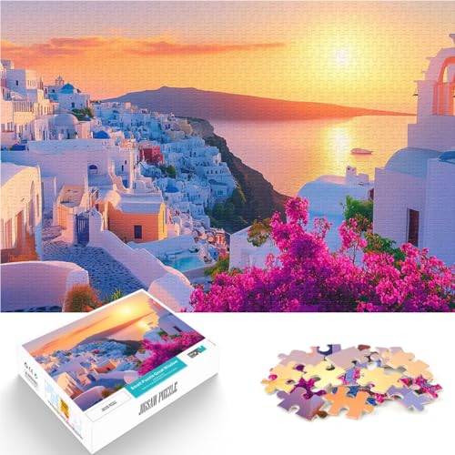 1000-teilige Puzzles für Erwachsene Stressabbau-Spielzeug Sonnenuntergang auf Santorin Künstlersammlung, Bildende Kunst38x26cm von AITEXI