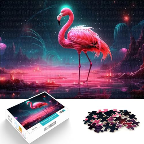 1000-teilige Puzzles für Erwachsene Stressabbau-Spielzeug neonpinker Weltraumflamingo einzigartiges Herausforderungsspiel52x38cm von AITEXI