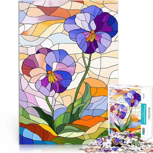 1000-teilige Puzzles für Teenager Denksportaufgabe für Stiefmütterchen aus Buntglas Lernspiel für Geburtstag, Weihnachten52x38cm von AITEXI
