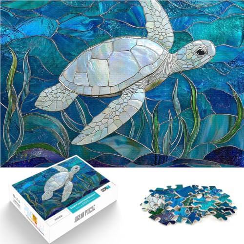 1000-teilige Puzzles für Teenager Herausforderndes Spiel Meeresschildkröte aus Buntglas Geeignet für die Schreibtischdekoration52x38cm von AITEXI